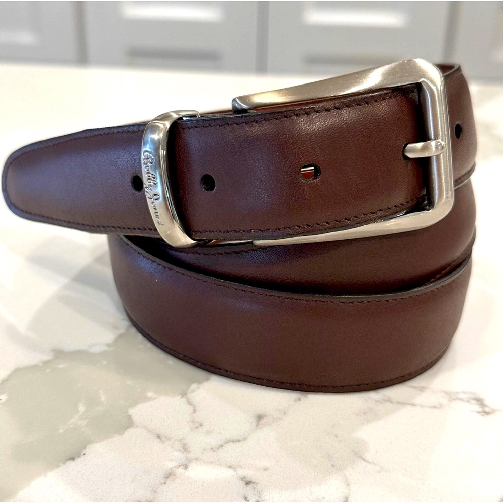 Bobby Jones Brown Leather Belt Mens 40 USA Golf Silver Solid Brass Buckle Logo
